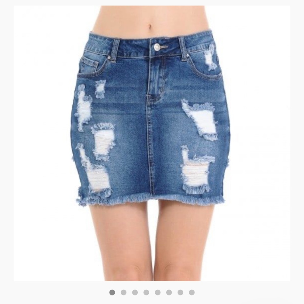 Wax Jean Blue Distressed Mini Skirt